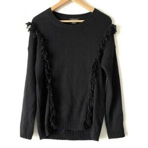 Trouve Black merino Wool Sweater With Fringe Detail Size S